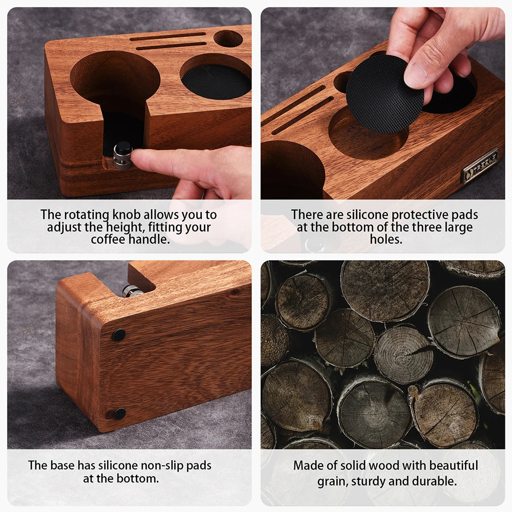 TREELF Coffee Tamper Holder Multifunctional Stand Walnut Espresso